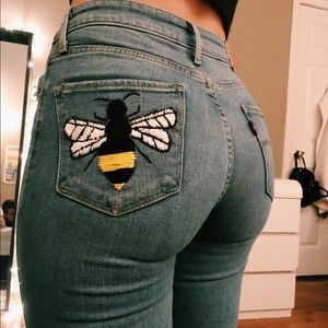 Hand embroidered Levi’s high rise skinny jeans